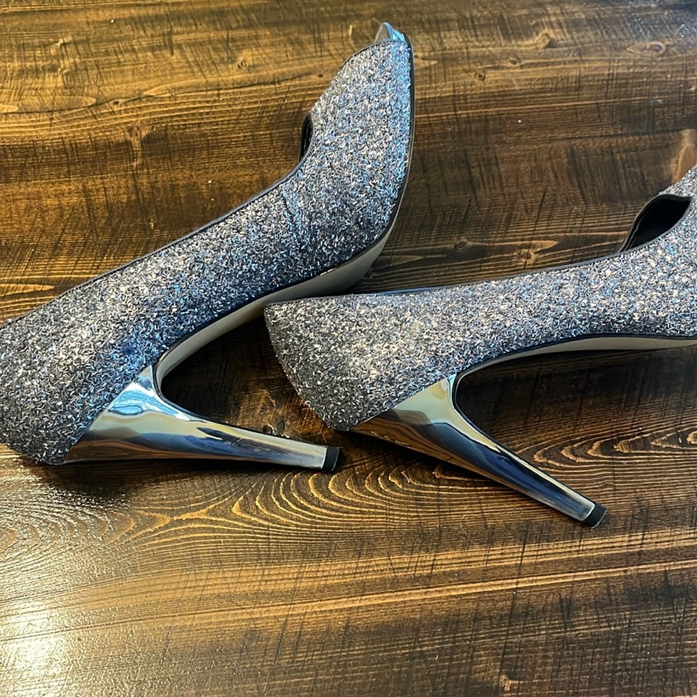 Nine West Silver Sparkle Peep Toe Stilettos - Picture 6 of 10